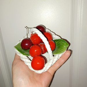 Vintage Capodimonte Ceramic Cherries Fruit Basket Made In Italy